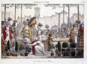 Der Blumenmarkt - Lithographie von Brocas