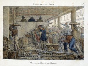 Der neue Fischmarkt von Paris - Lithographie von Brocas