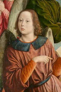 Ein Engel (Detail). Triptychon des Meisters von Moulins von Jean Hey
