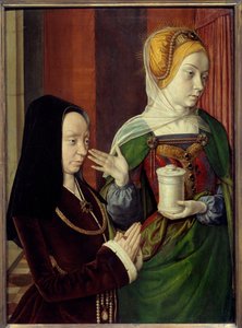 Vermutliches Porträt von Madeleine von Burgund, Dame von Laage, präsentiert von Sainte Madeleine von Jean Hey