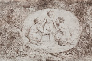 Bacchanalen: Nymphe von zwei Satyrn gestützt