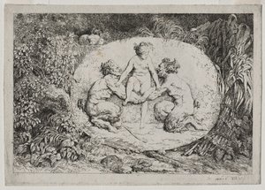 Bacchanalien: Nymphe von zwei Satyrn gestützt