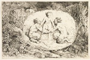Nymphe auf den Händen von zwei Satyrn aus Bacchanales oder Satyrspiele