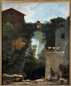 Die Wasserfälle von Tivoli - Waschfrauen in einer Landschaft mit Wasserfällen