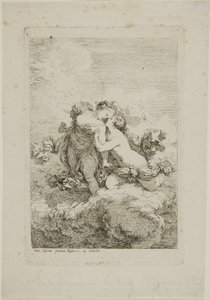 Zwei weibliche Figuren auf einer Wolke