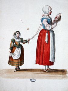 Zwei junge Mädchen, Theaterkostümentwurf für die Feierlichkeiten und Partys von Ludwig XIV. von Jean I  Berain