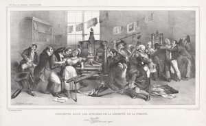 Abstieg in die Werkstätten der Pressefreiheit von Jean Ignace Isidore Grandville, and Auguste Desperet