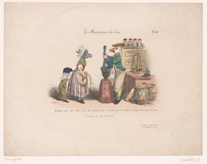 Eselin bestellt bei Ente im Krämerladen von Jean Ignace Isidore Gérard Grandville