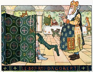 Die Geschichte des Elsass erzählt den Kindern von Onkel Hansi von Jean Jacques Waltz dit Hansi (1873-1951), Privatkollektion: Der gute König Dagobert (um 602-um 639); Achtung! Die Nutzung dieses Werks kann einer Genehmigung Dritter unterliegen