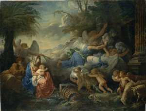 Der Sturz der Götzen und die Rast auf der Flucht nach Ägypten, ca. 1775 von Jean Jacques Lagrenee