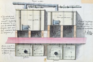 Entwurf für ein System zur Wassererwärmung im Hotel de Montholon in Paris, ca. 1787 von Jean Jacques Lequeu