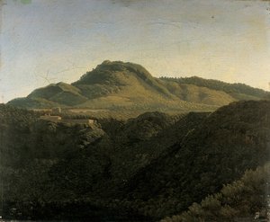 Ein Blick auf die römische Campagna, mit dem See Nemi