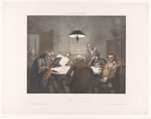 Lesekabinett mit lesenden Männern an einem runden Tisch von Jean Julien Jacott