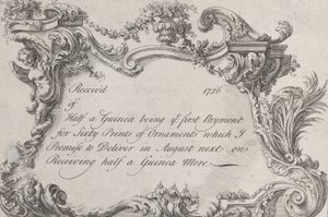 Handelskarte für Frazer, Armeedrucker, Schreibwarenhändler und Buchbinder, 1736