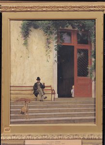 Der Vater und der Sohn des Künstlers auf der Türschwelle seines Hauses, ca. 1866-67