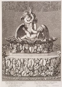 Brunnen mit zwei Amoren und einem Schwan, entworfen von Jean-Baptiste Tuby, in Versailles, 1677 von Jean Lepautre