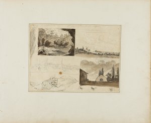 Blatt mit Skizzen: Vier Landschaften und ein Windhund von Jean Louis André Théodore Géricault