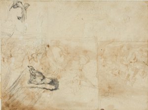 Skizzen einer Reiterschlacht und der Kopf eines Windhundes von Jean Louis André Théodore Géricault
