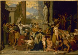 Skizze für die St. Elisabeth-Kirche: Die sieben Werke der Barmherzigkeit von Jean Louis Bezard