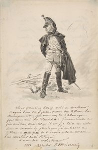 Brief an Samuel P. Avery mit einer Zeichnung einer Militärfigur, 1880