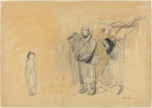 Deutsche Soldaten und französisches Kind, ca. 1914-1919