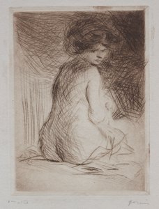 Sitzende nackte Frau von hinten