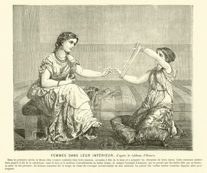 Frauen, die in einem Haus Wolle spinnen, antikes Rom von Jean Louis Hamon