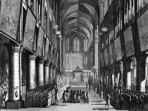Französische Revolution: Segnung der Nationalgardefahnen durch Monsignore Juigne in der Kirche Notre Dame am 27. September