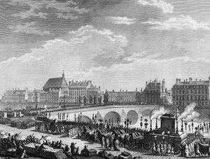 Französische Revolution: Triumph von François Marie Arouet, genannt Voltaire, am 11. Juli 1791. Gravur von Berthaut nach Prieur