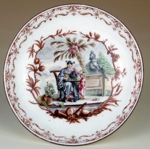 Porzellanteller mit Darstellung einer chinesischen Schachszene von Jean Michel Liotard