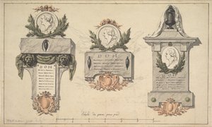 Drei Entwürfe für ein Grabdenkmal oder Epitaph, ca. 1770-90 von Jean Michel Moreau