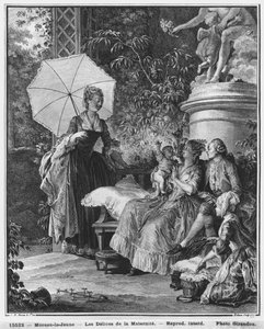 Die Freuden der Mutterschaft, graviert von Isidore Stanislas Helman (1749-1809) 1776 von Jean Michel the Younger Moreau
