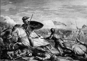 Schlacht von Fontenoy, 841: Flucht von Lothar I. (795-855) nach der Niederlage seiner Armee. Gravur von Jean Michel Moreau, genannt Moreau le Jeune (1741-1814) von Jean Michel the Younger Moreau