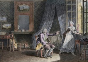 Die letzten Worte von Jean Jacques Rousseau (1712-1778), Genfer englischsprachiger Schriftsteller. Gravur aus dem Ende des 18. Jahrhunderts, nach Moreau le Jeune von Jean Michel the Younger Moreau