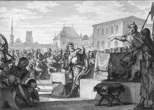 Vorübergehende Reform des Klerus, 816: Ludwig I. der Fromme oder der Milde (778-840) - Gravur von Jean Michel Moreau, genannt Moreau le Jeune (1741-1814) von Jean Michel the Younger Moreau