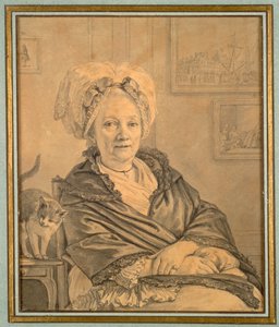 Sitzende Frau mit einer Katze von Jean Michel the Younger Moreau