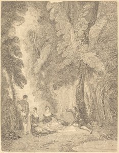 Die Zwischenmahlzeit von Jean Moyreau after Antoine Watteau