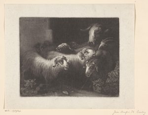 Herde von Schafen mit einer Kuh von Jean Onufre Philippe Cretey