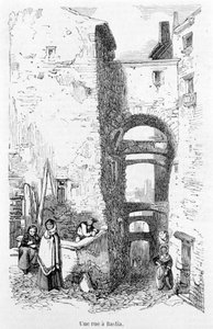Eine Straße in Bastia. Korsika. Gravur von Laurens.