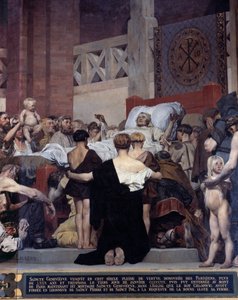 Der Tod der Heiligen Genoveva, Schutzpatronin der Stadt Paris. Wandgemälde von Jean Paul Laurens