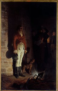 Der Tod des Herzogs von Enghien (1772-1804). Louis Antoine Henri de Bourbon, Herzog von Enghien (1772-1804), ohne Beweise verdächtigt, gegen den Ersten Konsul Napoleon Bonaparte geplottet zu haben, wurde am 21. März 1804 in Vincennes hingerichtet. Gemälde 