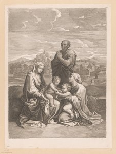 Heilige Familie mit Elisabeth und Johannes dem Täufer von Jean Pesne
