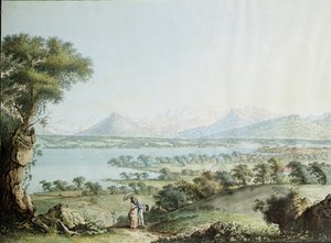 Blick auf den Mont Blanc mit Genf im Vordergrund, graviert von Jean Philippe Linck II und Jacob Philippe Hackert von Jean Philippe II Linck