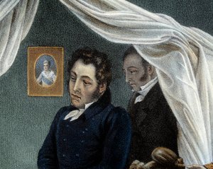 Der Tod Napoleons, 5.05.1821 auf St. Helena (Detail) Darstellung von Louis Etienne Saint Denis, bekannt als 