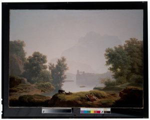 Morgen und Abend: Eine klassische Landschaft mit Hirten, dahinter ein Aquädukt