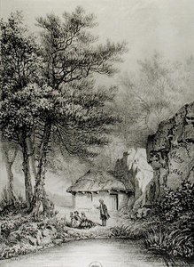 Jean-Jacques Rousseaus Hütte in Ermenonville, 1842 von Jean Pierre after Thenot