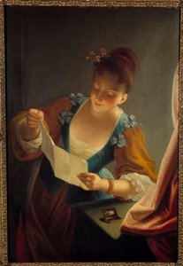Junge Frau, die einen Brief liest von Jean Raoux (1677-1734) 18. Jahrhundert