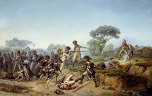 Krieg der Vendée, der Ritter Charles de Bois-Hardy versucht, seine Geliebte zu retten (1795). Gemälde von Jean Soreuil (1824-1871) von Jean Soreuil