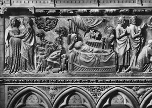 Kathedrale, Innenraum, Chorschranke, Heimsuchung, Verkündigung an die Hirten, Geburt Christi, ca. 1340-51 von Jean and Jean Le Boutellier Ravy