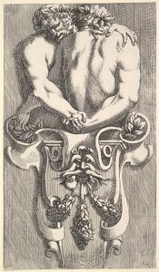 Entwurf für einen Abschluss mit zwei umarmenden Satyrn, aus: Curieuses recherches de plusieurs beaus, 1645